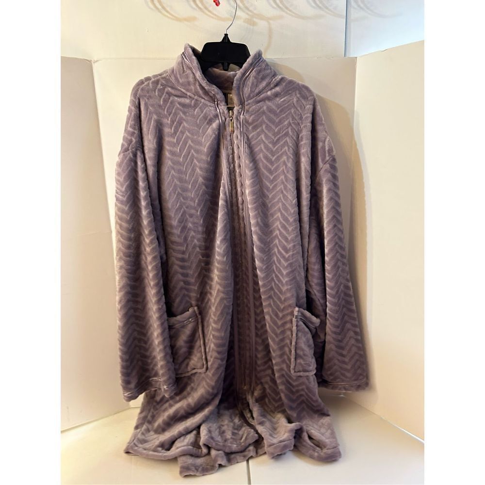 Mayfair Herringbone velvet bath‎ robe 2x purple rn #113591 NEW
